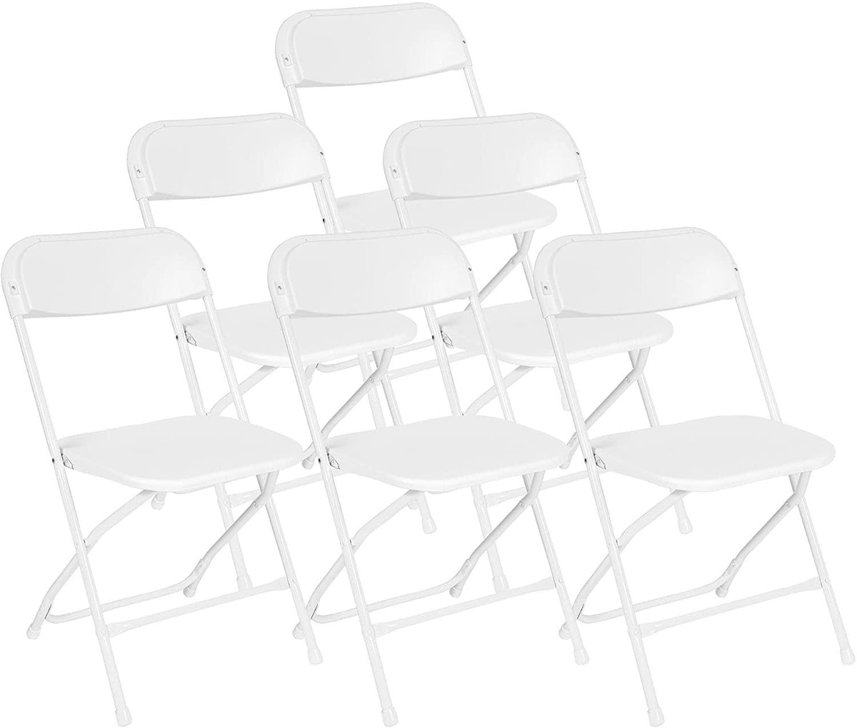 6 Pack White Plastic Foldable Chairs Party Chairs with Steel Frame