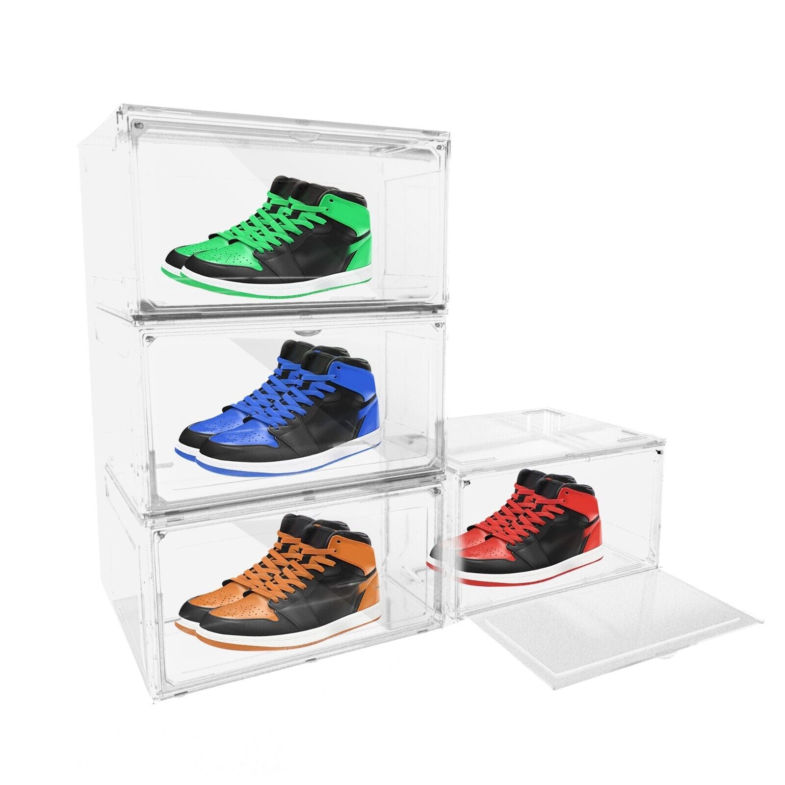 Clear Shoe Box 2 Pack, Sneaker Storage Boxes Stackable with Lids Magnetic  Door, Side Opening Display Shoe Organizer, Strong and Sturdy Fit(Red) :  : Home