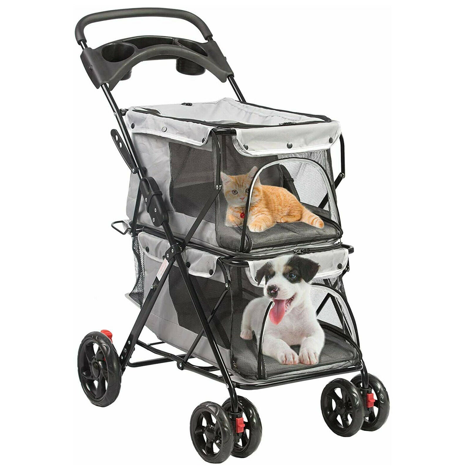 Dog Stroller Cat Stroller Pet Carriers Bag Jogger Stroller for Small Medium Dogs Cats Travel Camping 4 Wheels Lightweight Waterproof Folding Crate