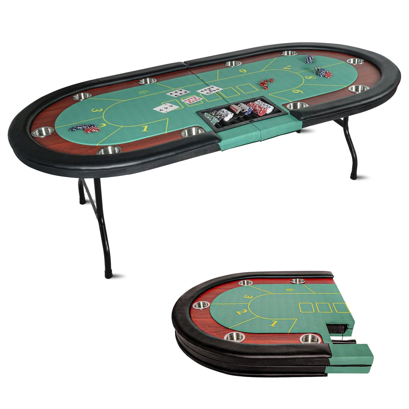 10 Player Oval Folding Poker Table Texas Holdem Poker Table with Stain