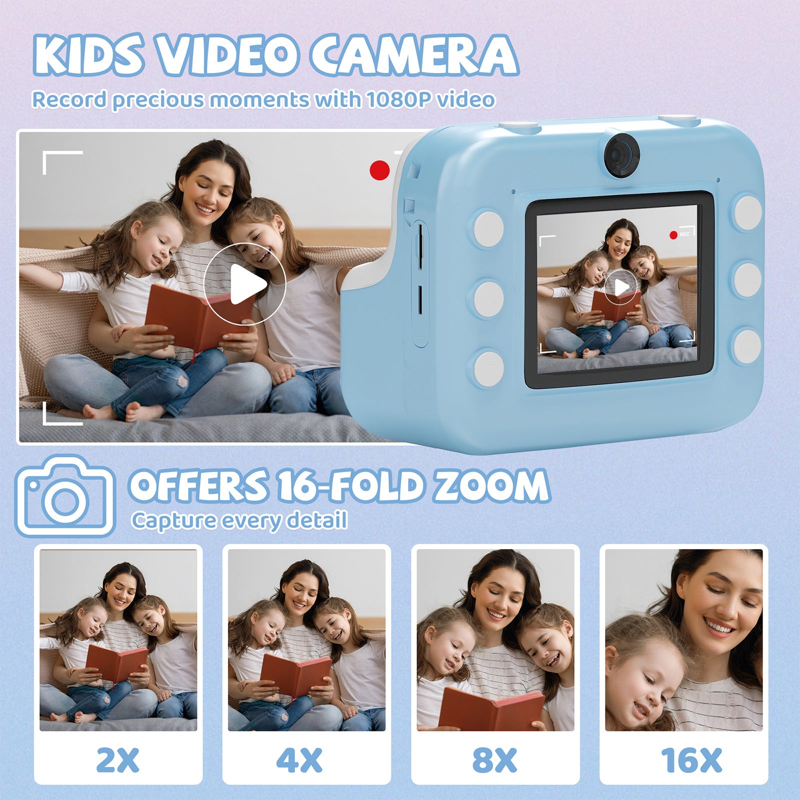 Instant Print Camera for Kids, Dual-Lens 48MP Digital Camera 2.4 Inch Screen with 3 Rolls Paper, Blue - Bosonshop