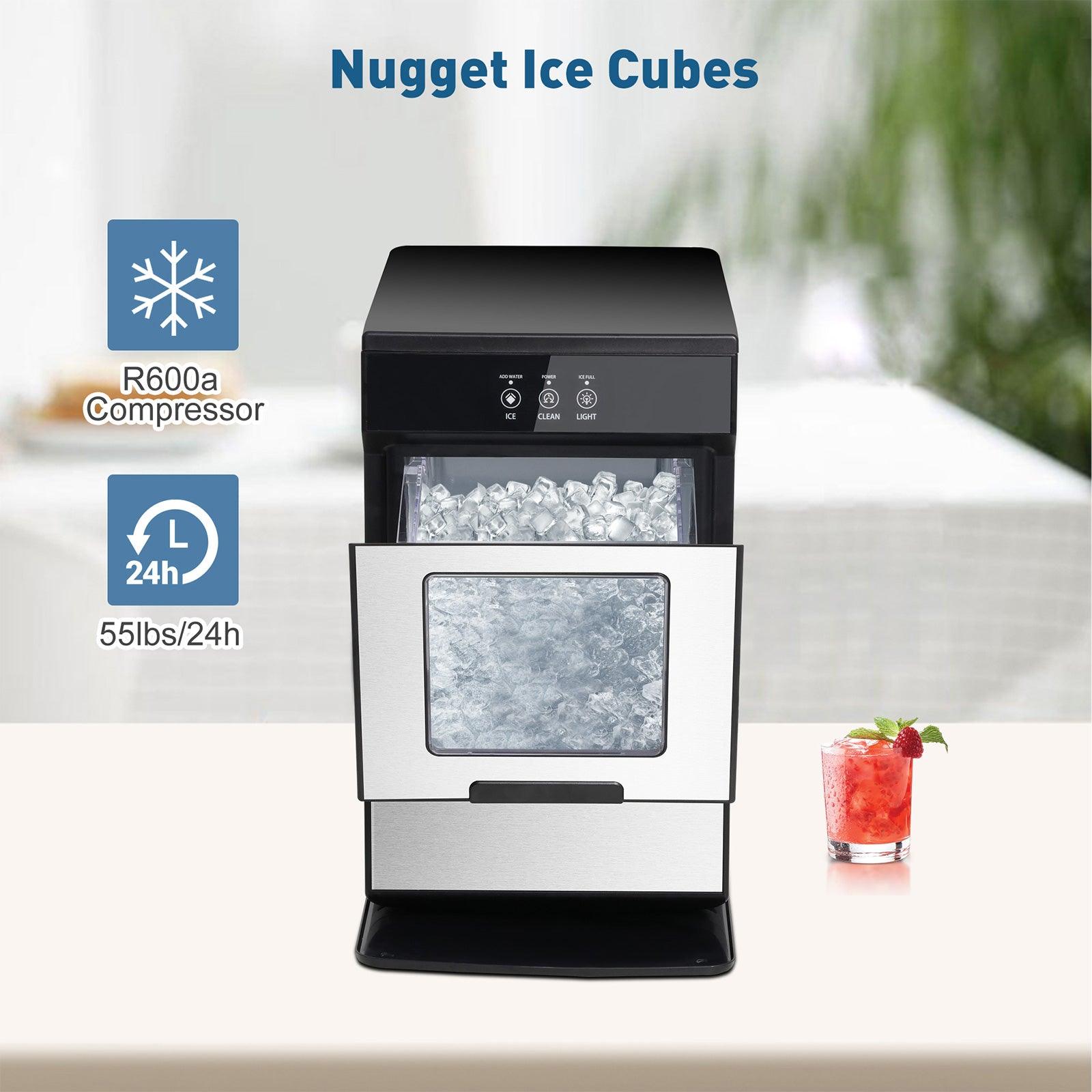 Countertop Nugget Ice Maker Machine 55lbs/24H with Self-Cleaning Function, Ice Scoop and Drip Tray - Bosonshop