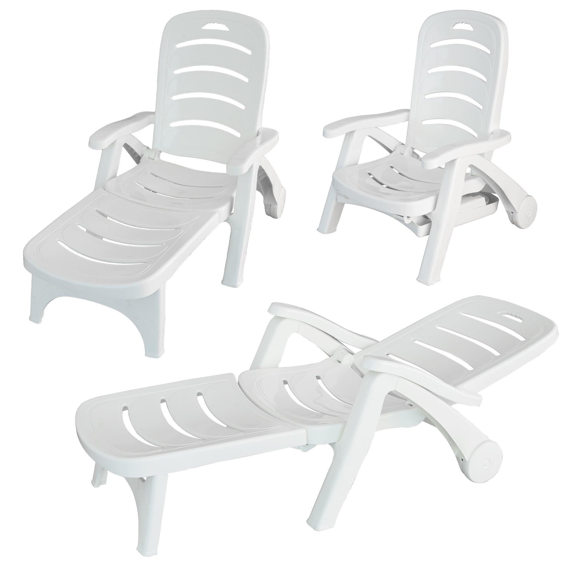 Outdoor Chaise Lounge Patio Pool Lounge Chairs with 5 Level Adjustable and Wheels, White - Bosonshop