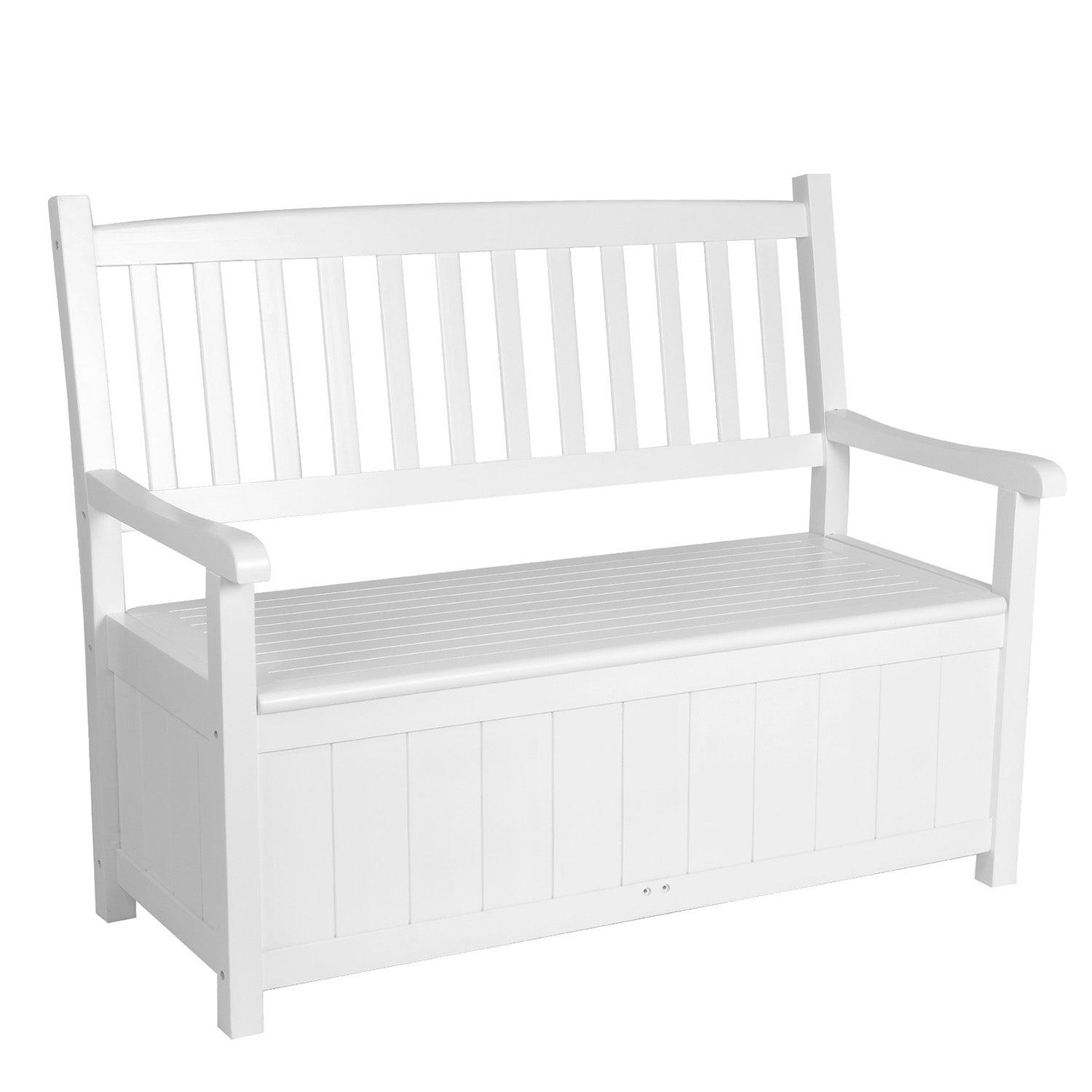 Outdoor Wooden Storage Bench with Large Deck Box for Patio Garden Porch, White - Bosonshop