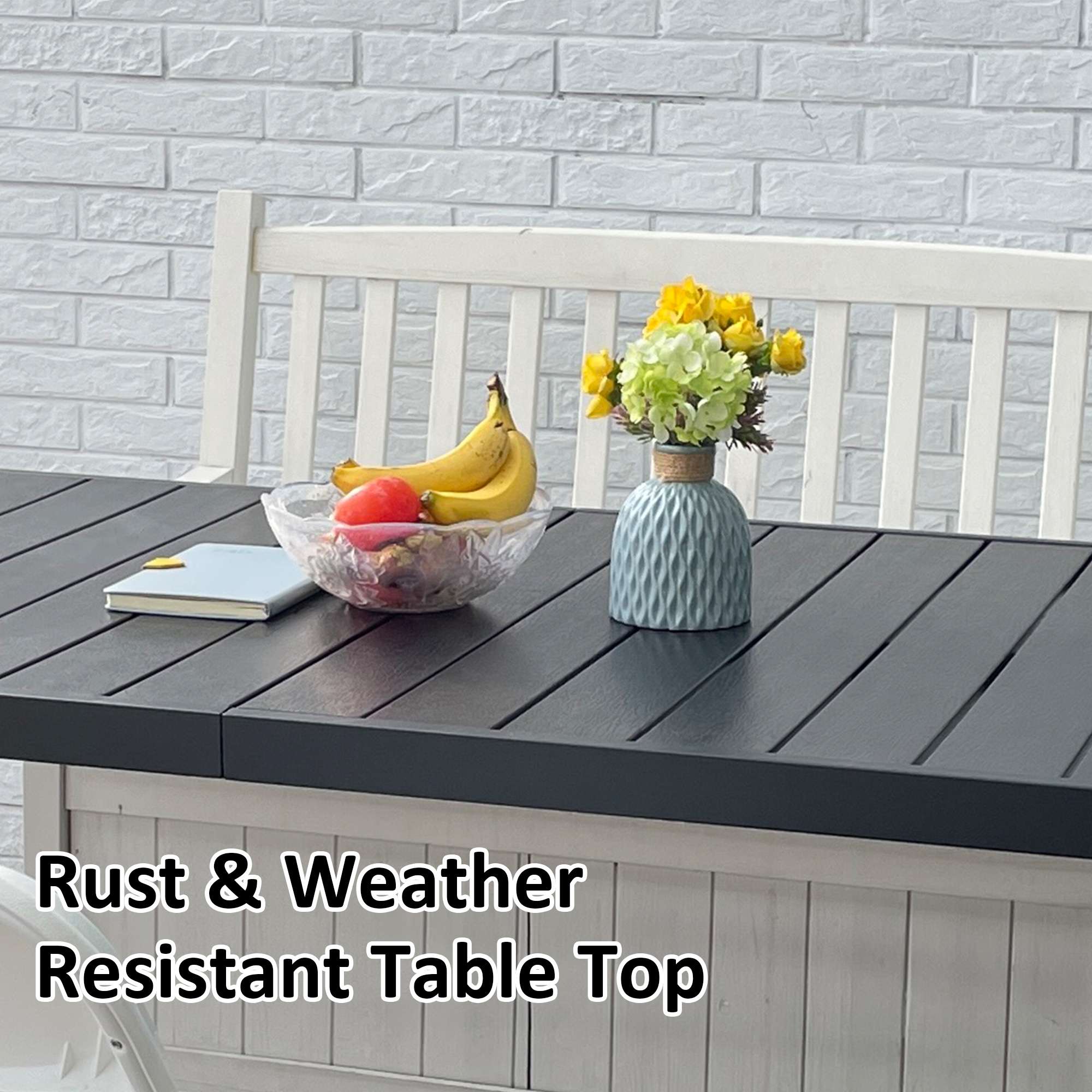 Heavy Duty Patio Outdoor Dining Table for 6-8 Person, 71" Aluminum Frame Rectangle Table, Black - Bosonshop