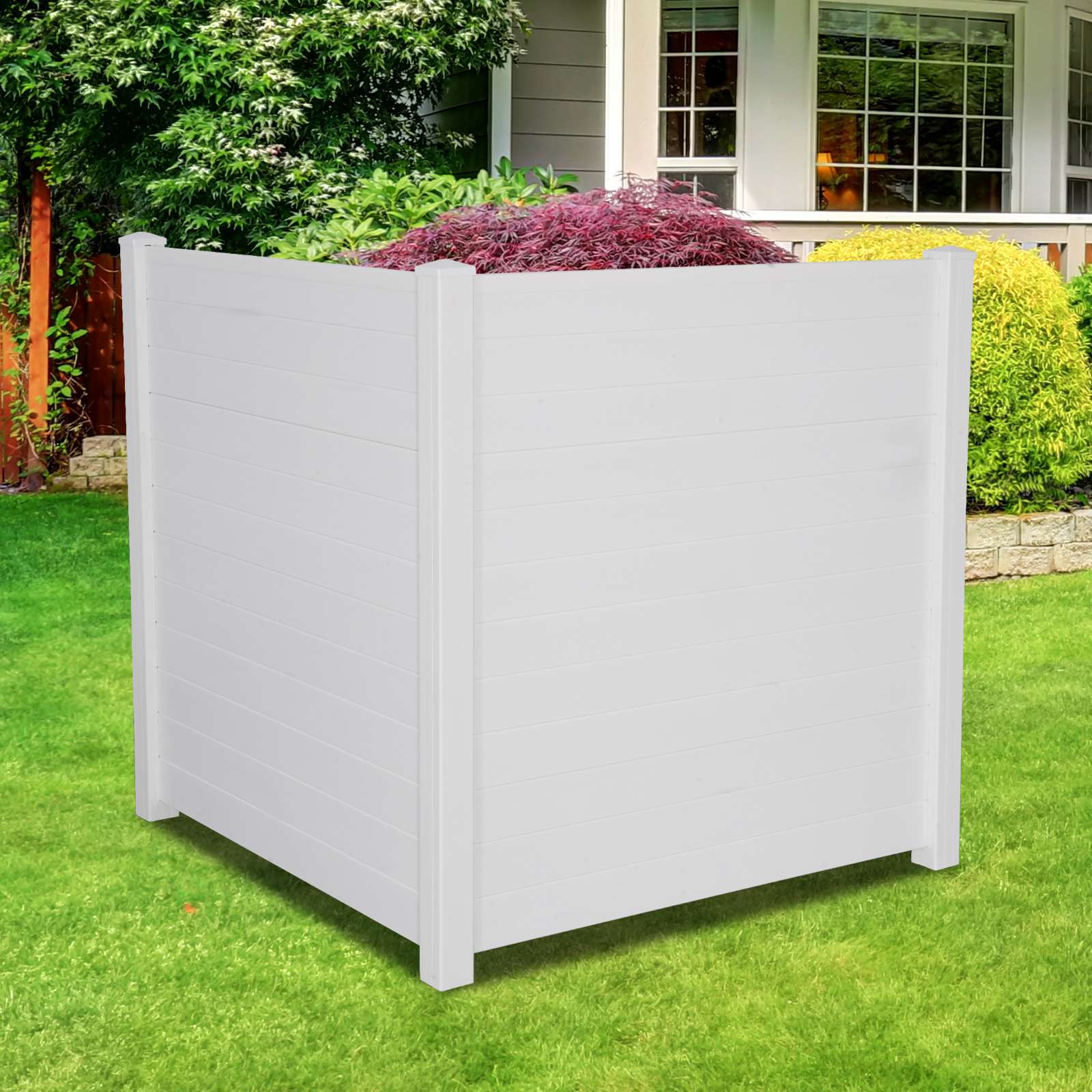 Air Conditioner Fence Privacy Screen 48"x 48", Outdoor Privacy Vinyl Fence Panels, 2 Panels, White