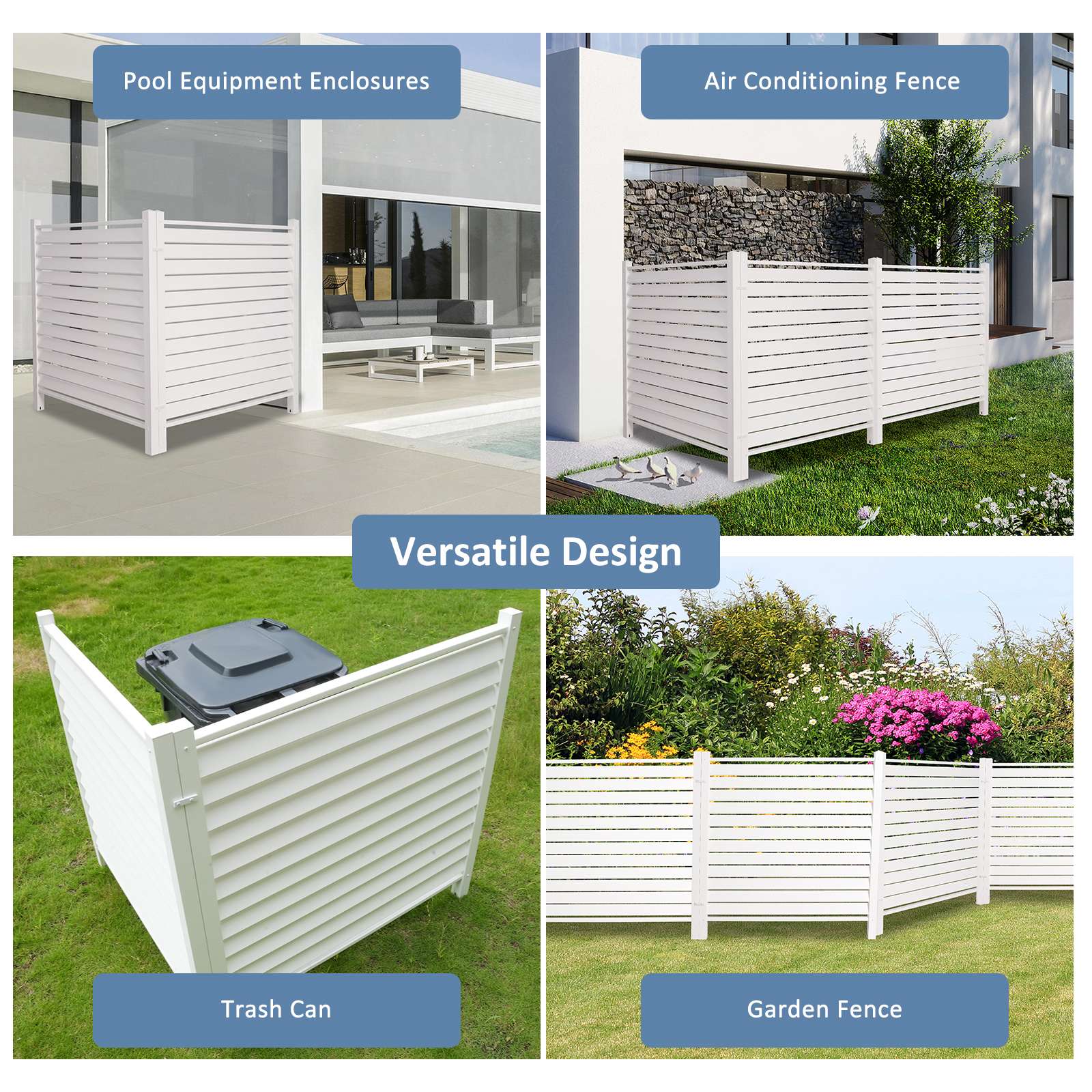 Air Conditioner Fence Privacy Screen 48"x 48", Louvered Outdoor Privacy Vinyl Fence Panels, 2 Panels, White