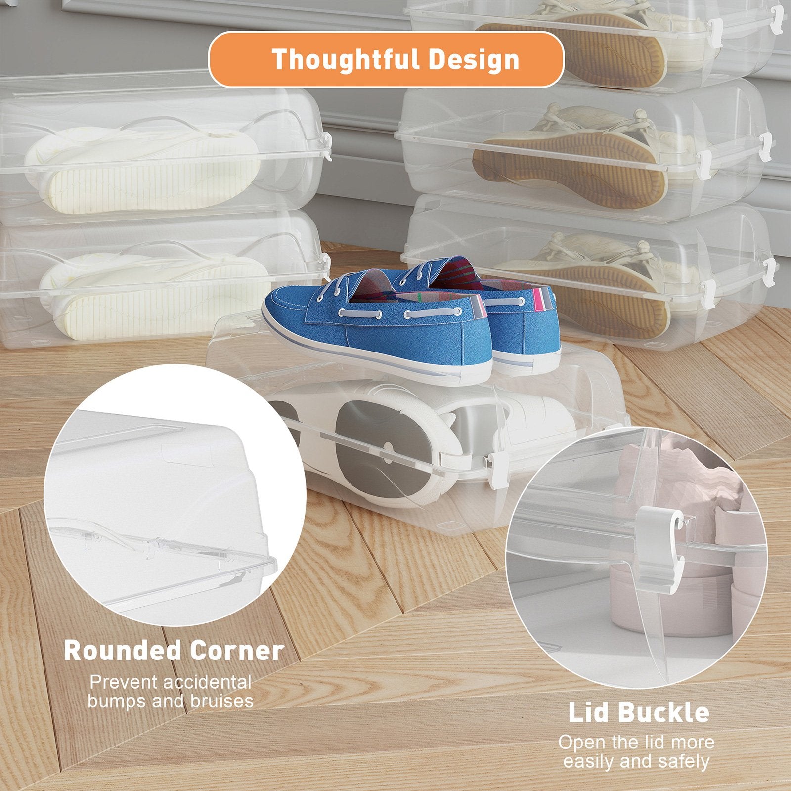 4 Pack Stackable Shoe Organizer with Lids Storage Boxes Sneaker Containers, White - Bosonshop