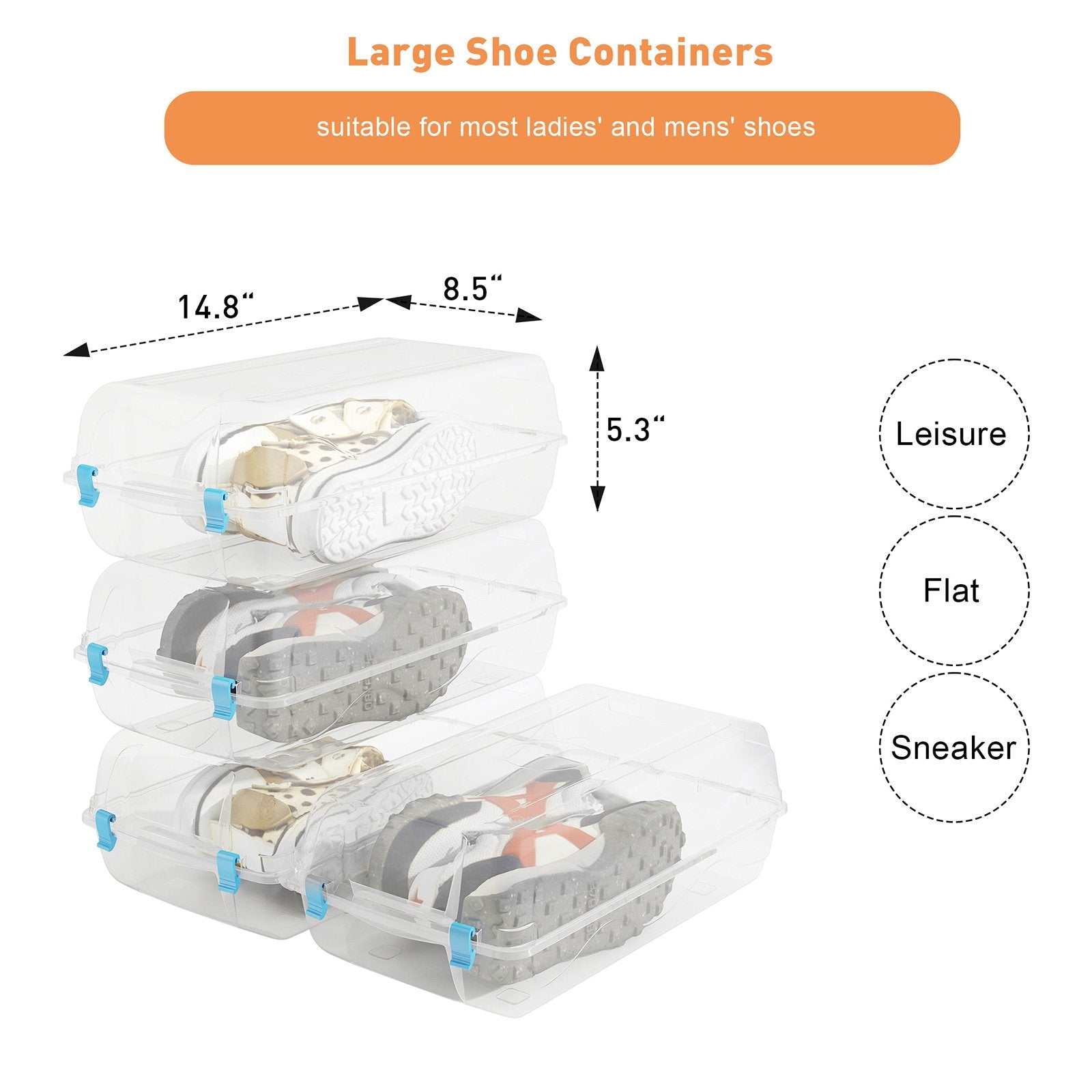 4 Pack Stackable Shoe Organizer with Lids Storage Boxes Sneaker Containers, Blue - Bosonshop