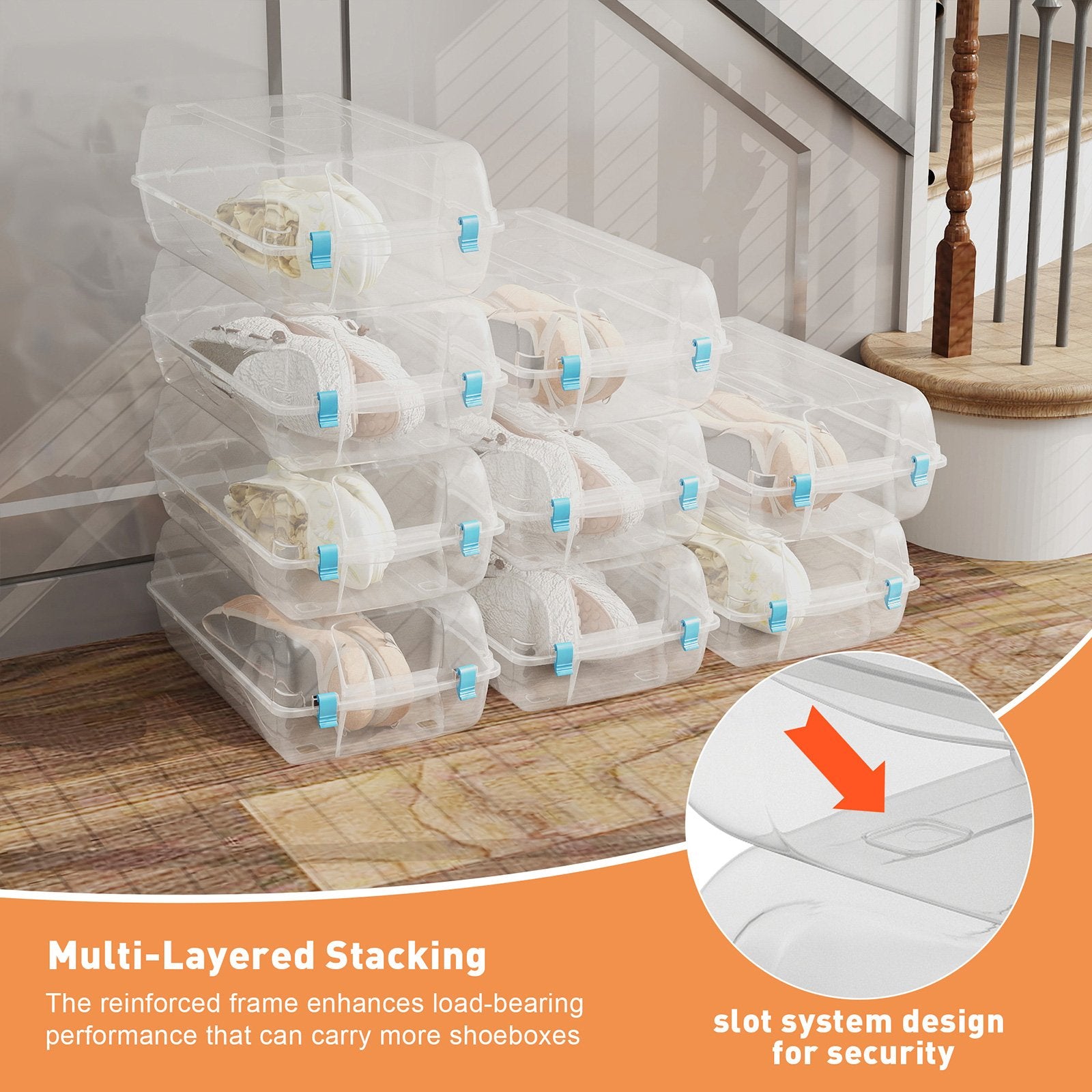 4 Pack Stackable Shoe Organizer with Lids Storage Boxes Sneaker Containers, Blue - Bosonshop