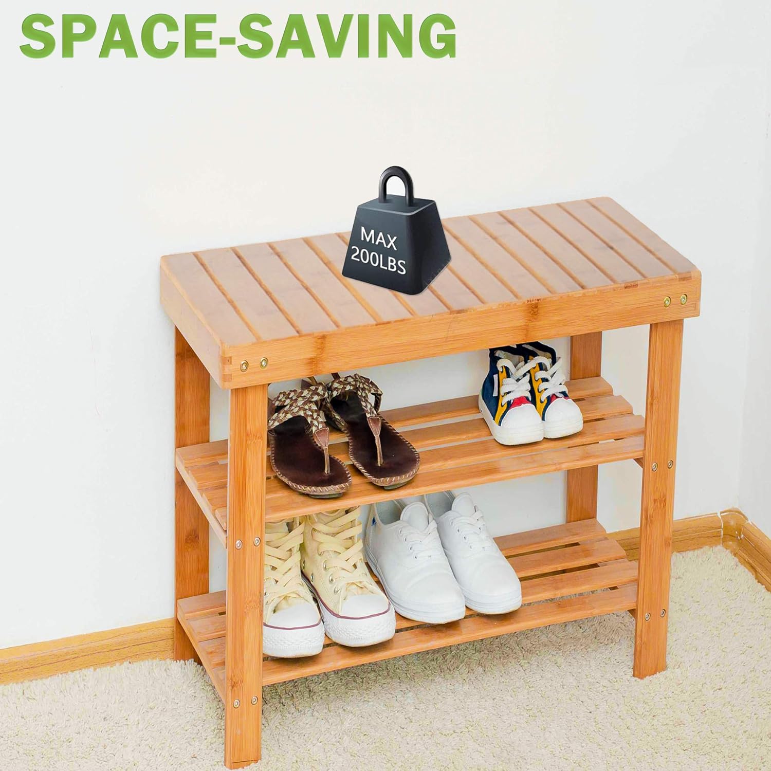 2-Tier Bamboo Shoe Entryway Storage Bench Rack Shoe Organizer - Bosonshop