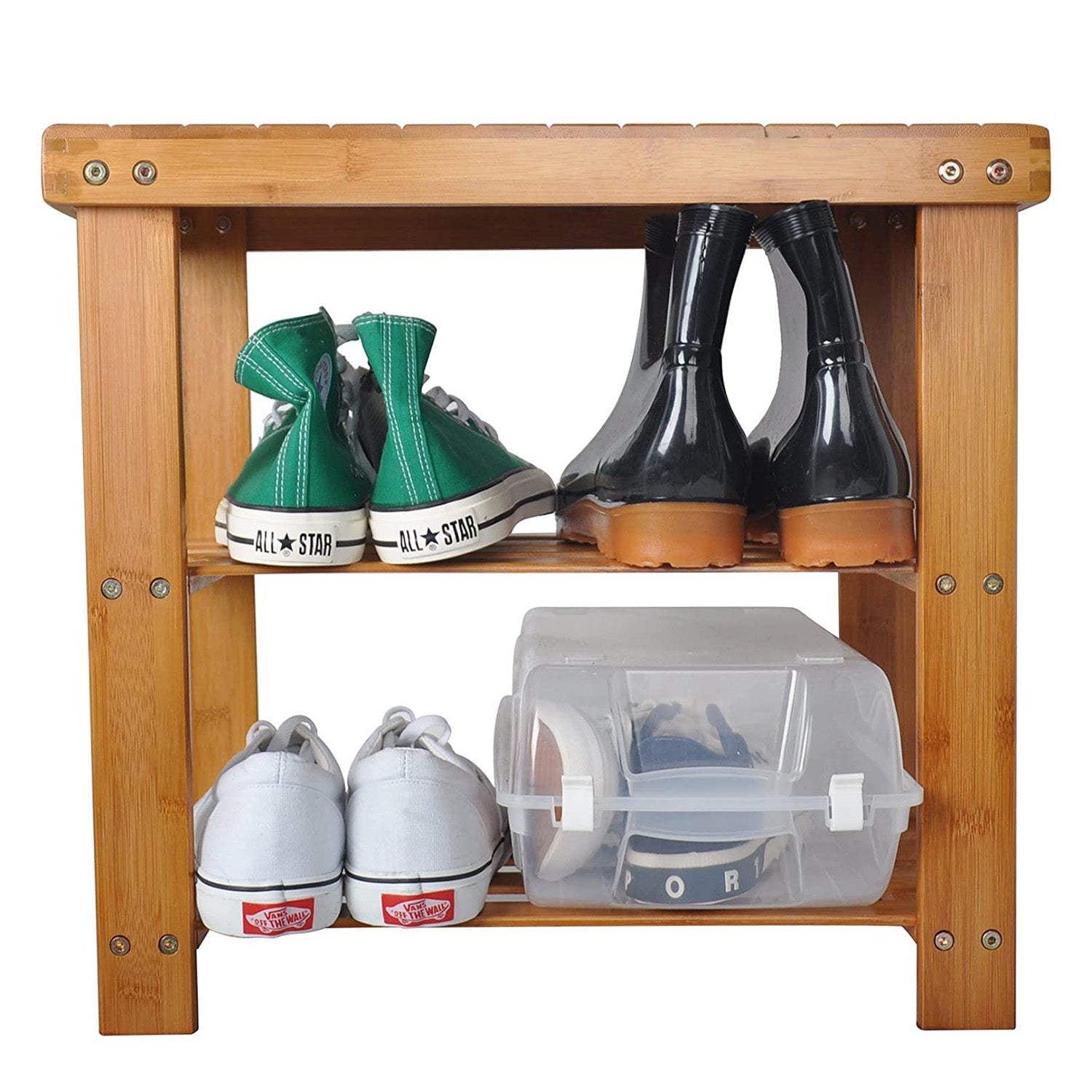 2-Tier Bamboo Shoe Entryway Storage Bench Rack Shoe Organizer - Bosonshop