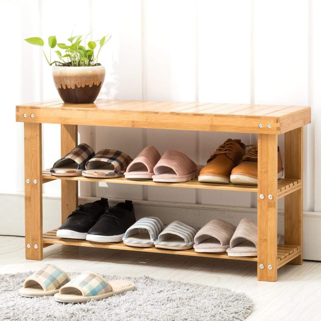 Bosonshop 2- Tier Bamboo Shoe Bench shops Rack Shoe Storage