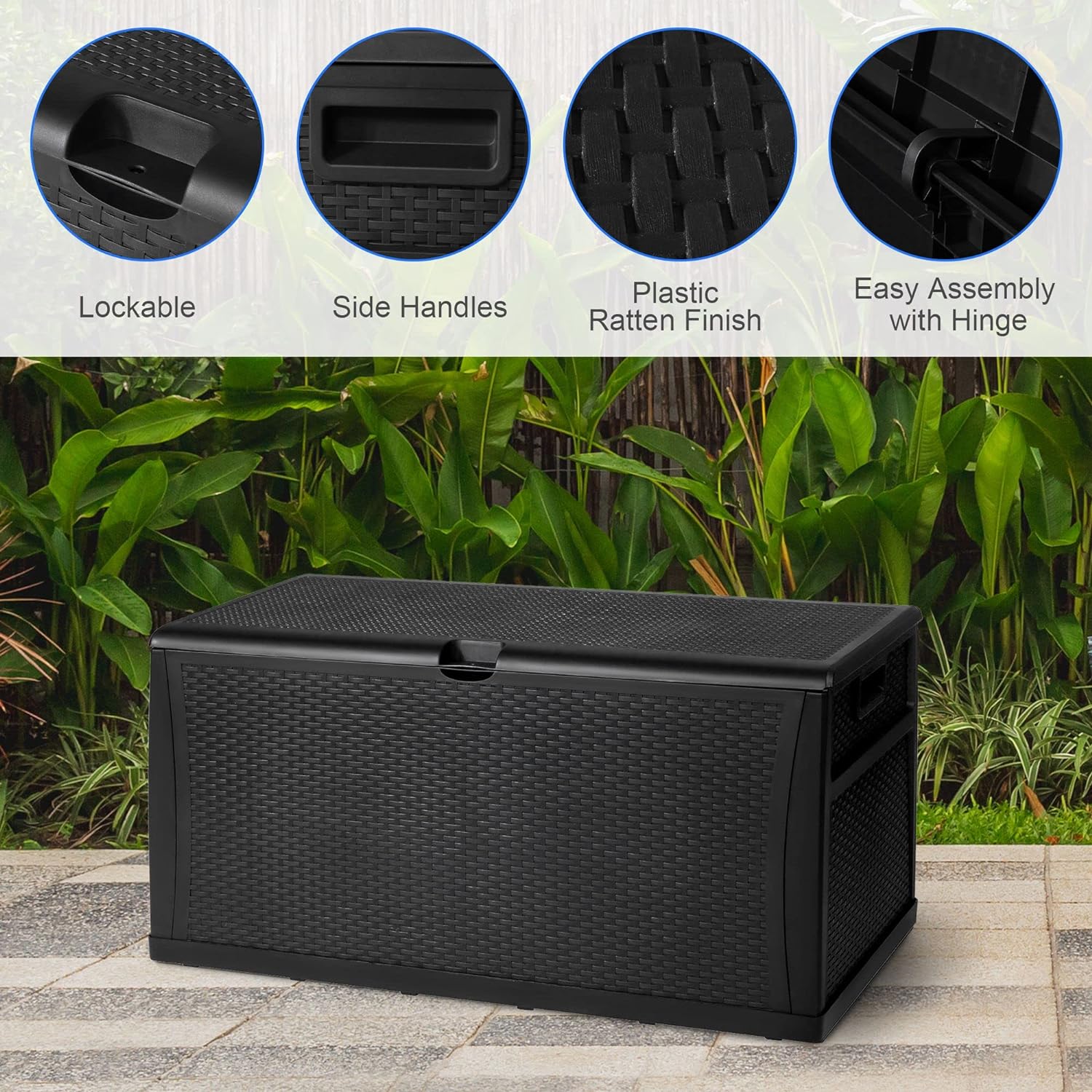 Patio Deck Box Storage Container Outdoor Rattan Style Plastic Storage Cabinet Bench Box - Bosonshop