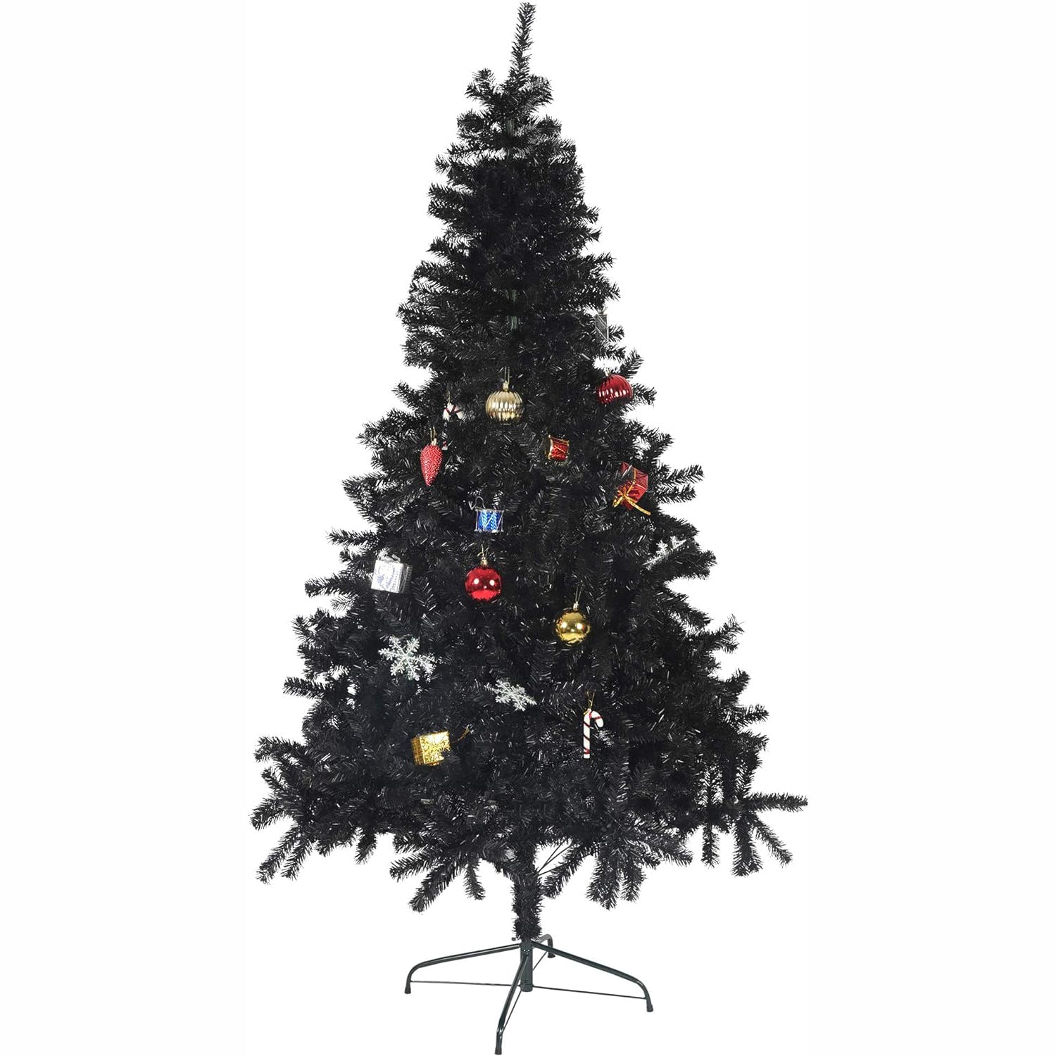 7' Black Christmas Tree Halloween Tree Artificial Pine Tree Holiday Decoration with Xmas Tree Ornaments w/ 1000 Branch Tips - Bosonshop