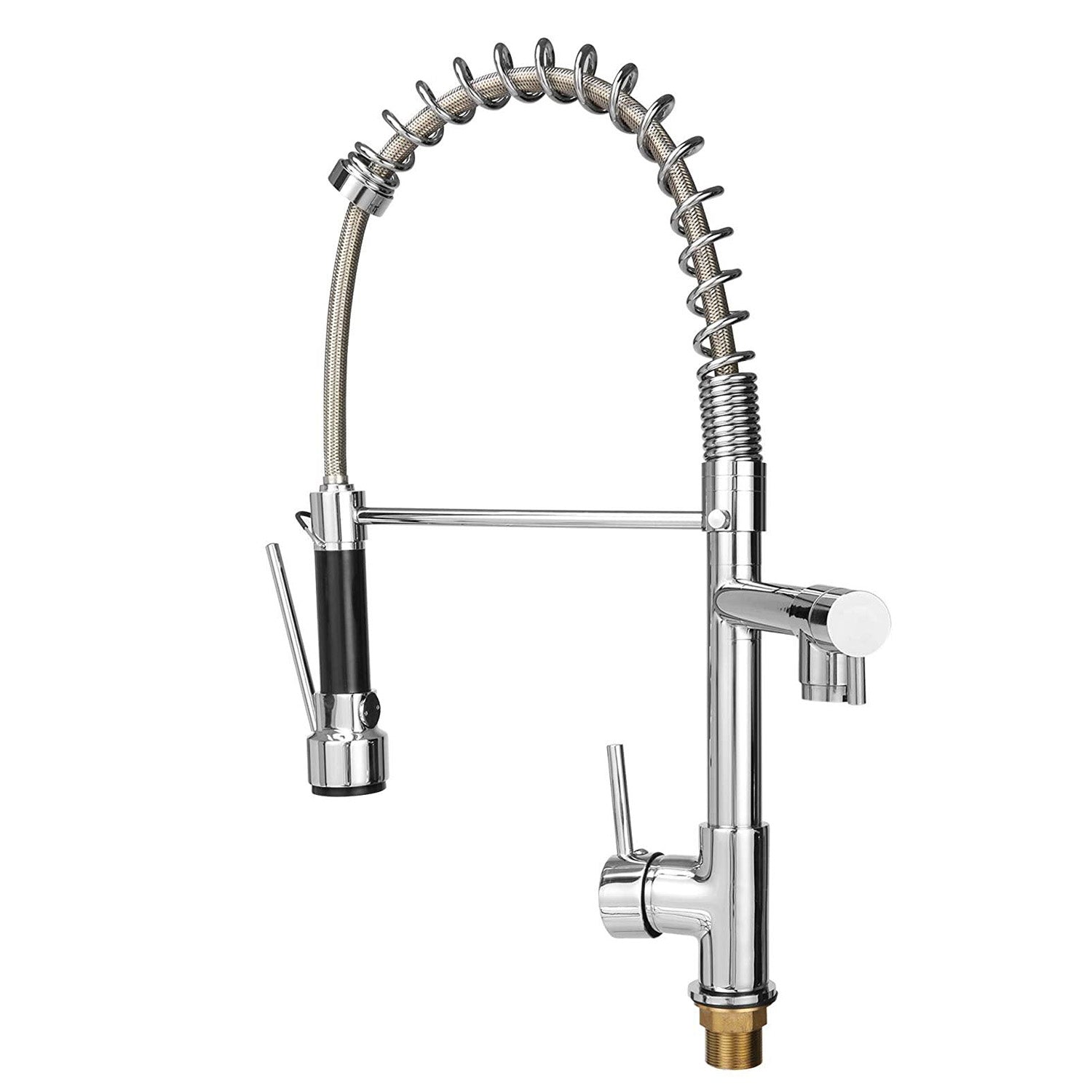 Single-Handle Pull-Down Sprayer Kitchen Faucet, High Arc Stainless Steel, 360 Swivel Single Handle Single Hole Spring Sink Faucet, Chrome - Bosonshop