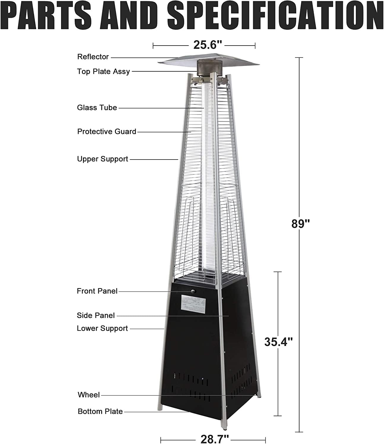 42000 BTU Pyramid Patio LP Propane Heater with Wheels, 89 Inch Hammered Bronze Tower Heater, CE & ETL Certified - Bosonshop