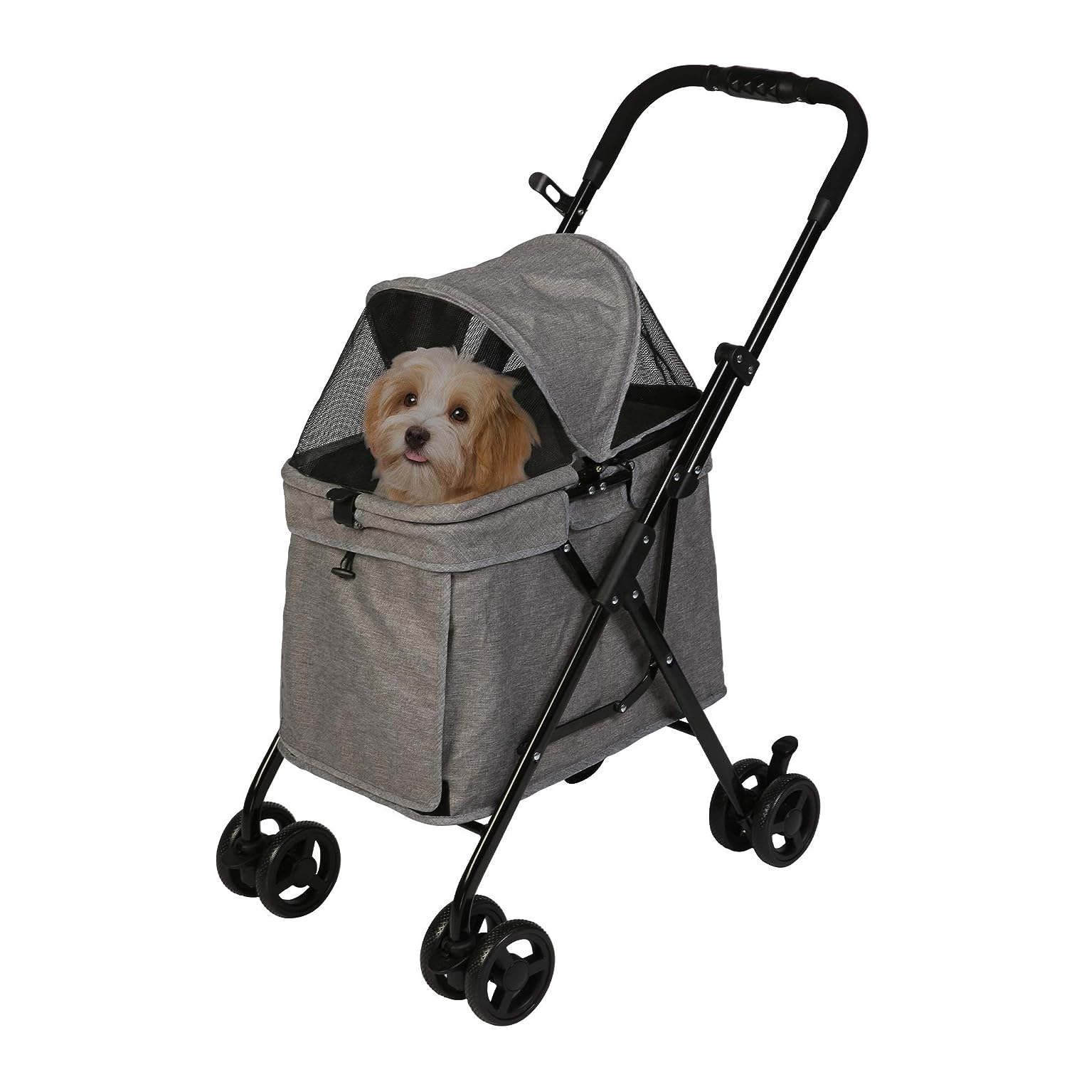 Pet Stroller Foldable for Medium Dogs Cats, with Four Wheels Storage Pocket Portable Steel Frame Jogging Travel Carrier Cage - Bosonshop