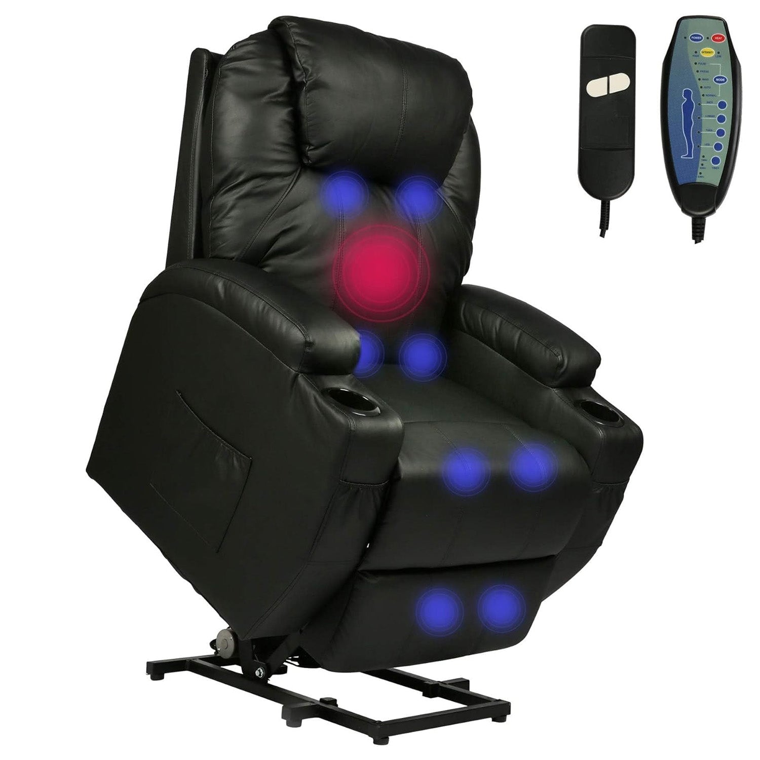 Electric Power Lift Leather Sofa Power Reclining Massage Chair for Elderly with Massage and Heat, Black - Bosonshop