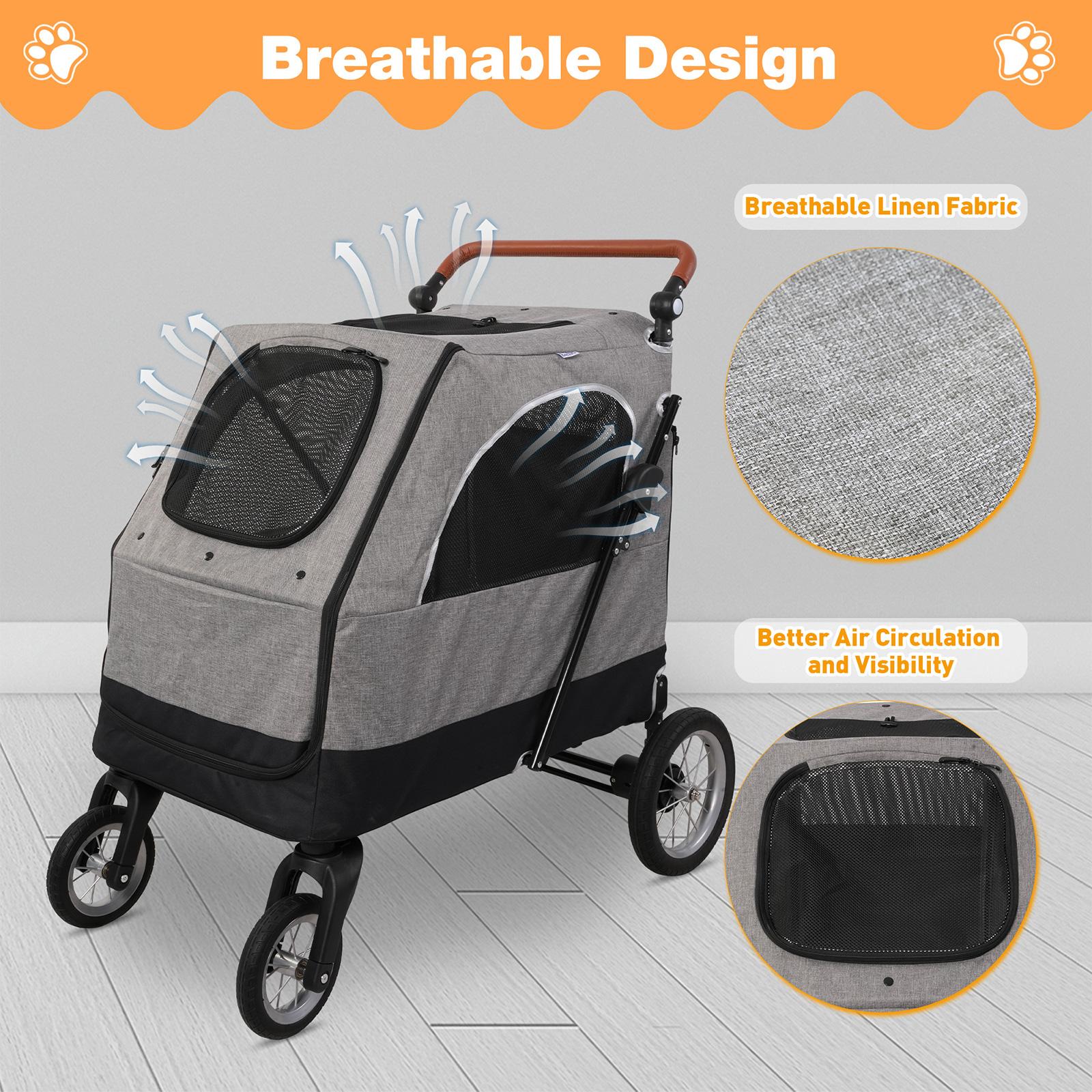 Foldable Travel Dog Stroller Pet Gear Stroller with Adjustable Handle & Mesh Window, Gray - Bosonshop