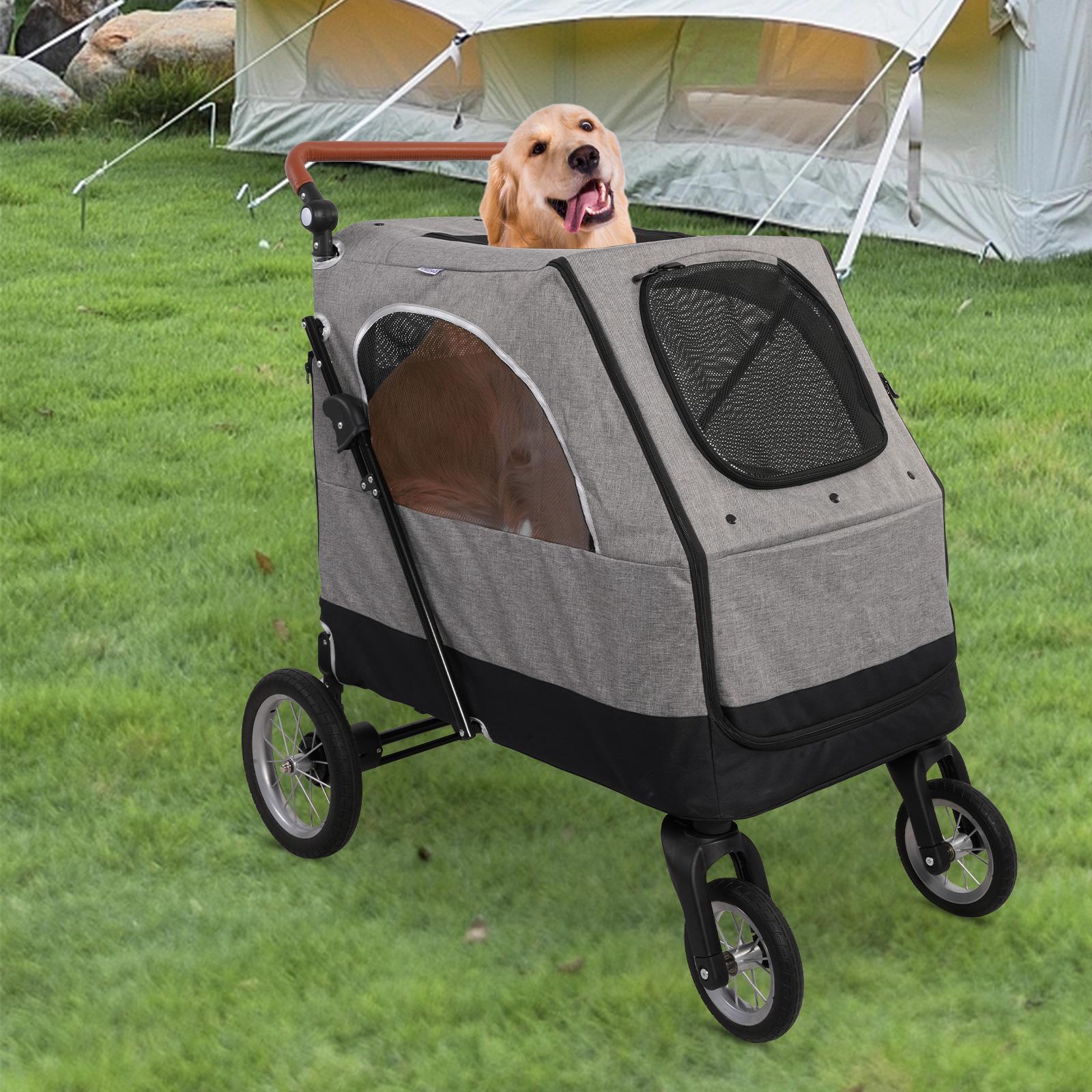 Foldable Travel Dog Stroller Pet Gear Stroller with Adjustable Handle & Mesh Window, Gray