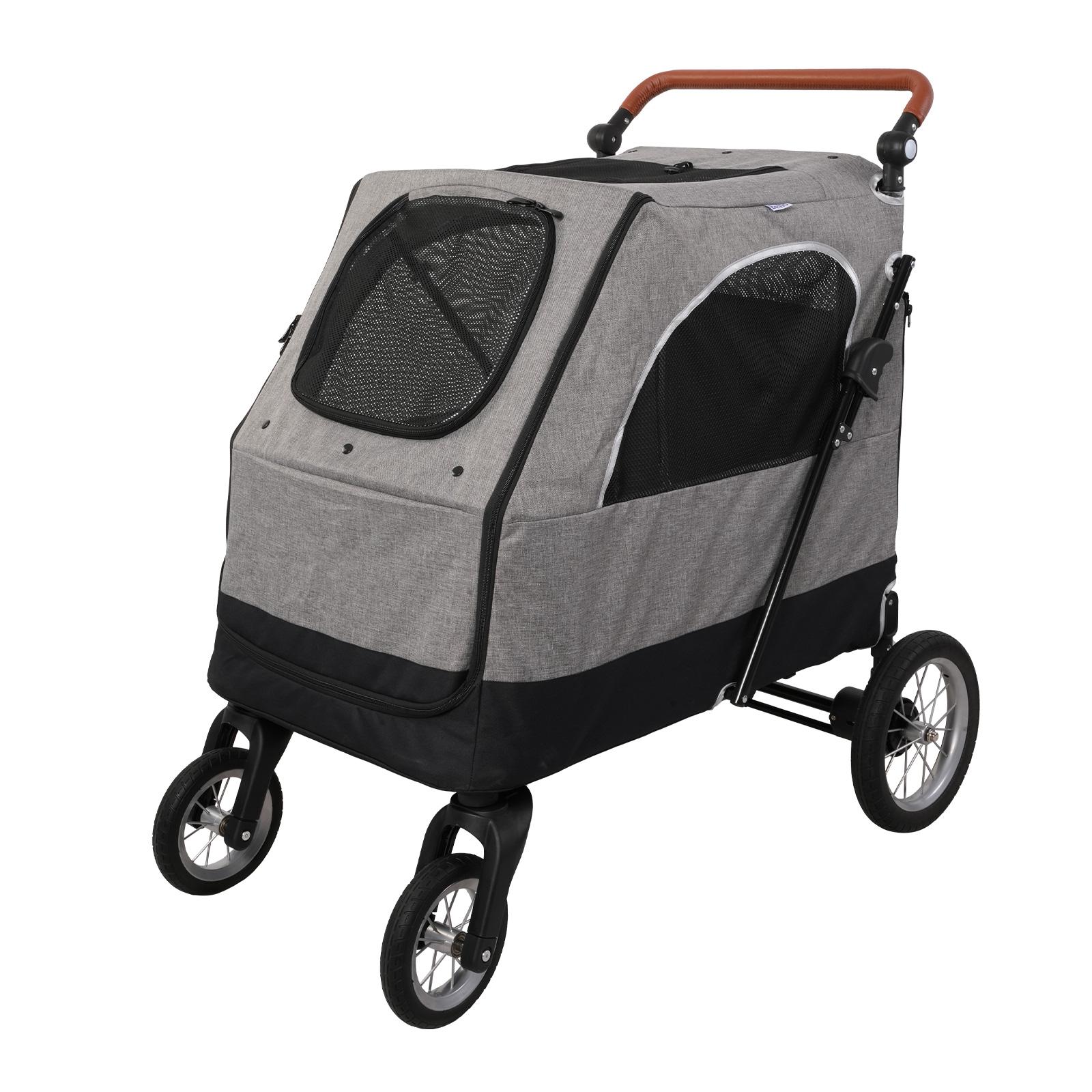 Foldable Travel Dog Stroller Pet Gear Stroller with Adjustable Handle & Mesh Window, Gray - Bosonshop