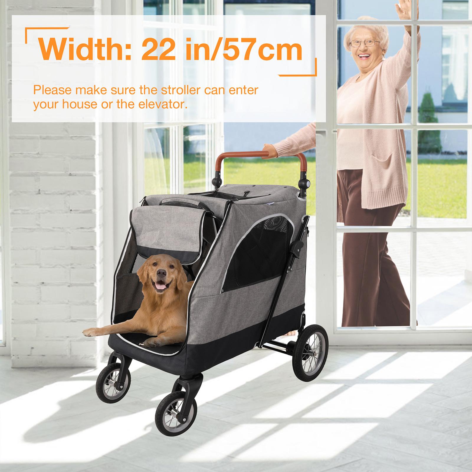 Foldable Travel Dog Stroller Pet Gear Stroller with Adjustable Handle & Mesh Window, Gray - Bosonshop