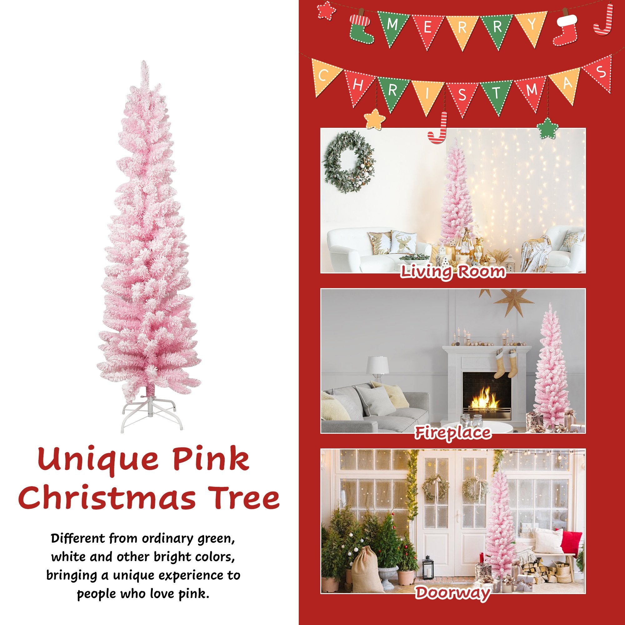 5ft Pink Christmas Tree Artificial Xmas Tree with 250 Branch Tips and Metal Frame