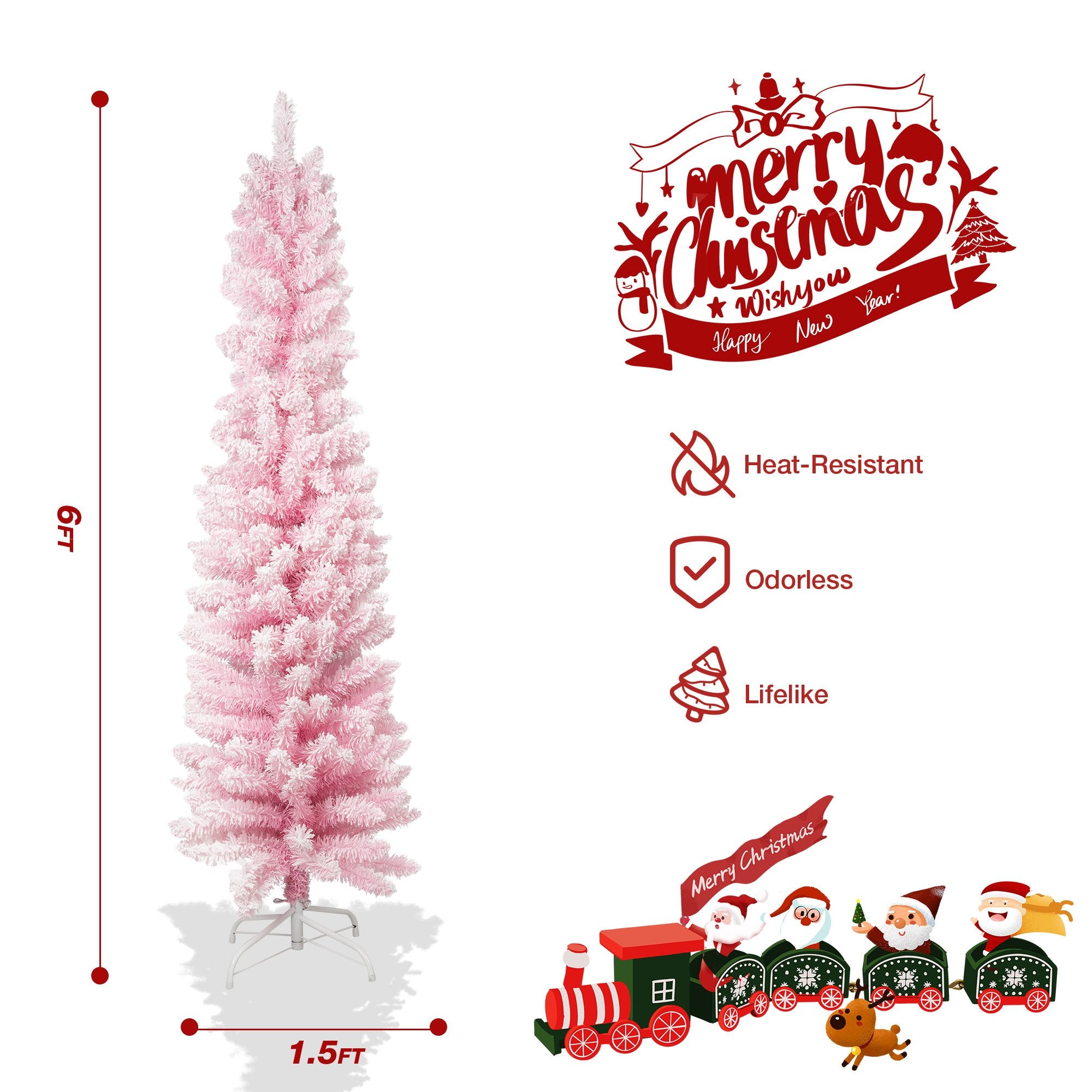 6ft Pink Christmas Tree Artificial Xmas Tree with 320 Branch Tips and Metal Frame