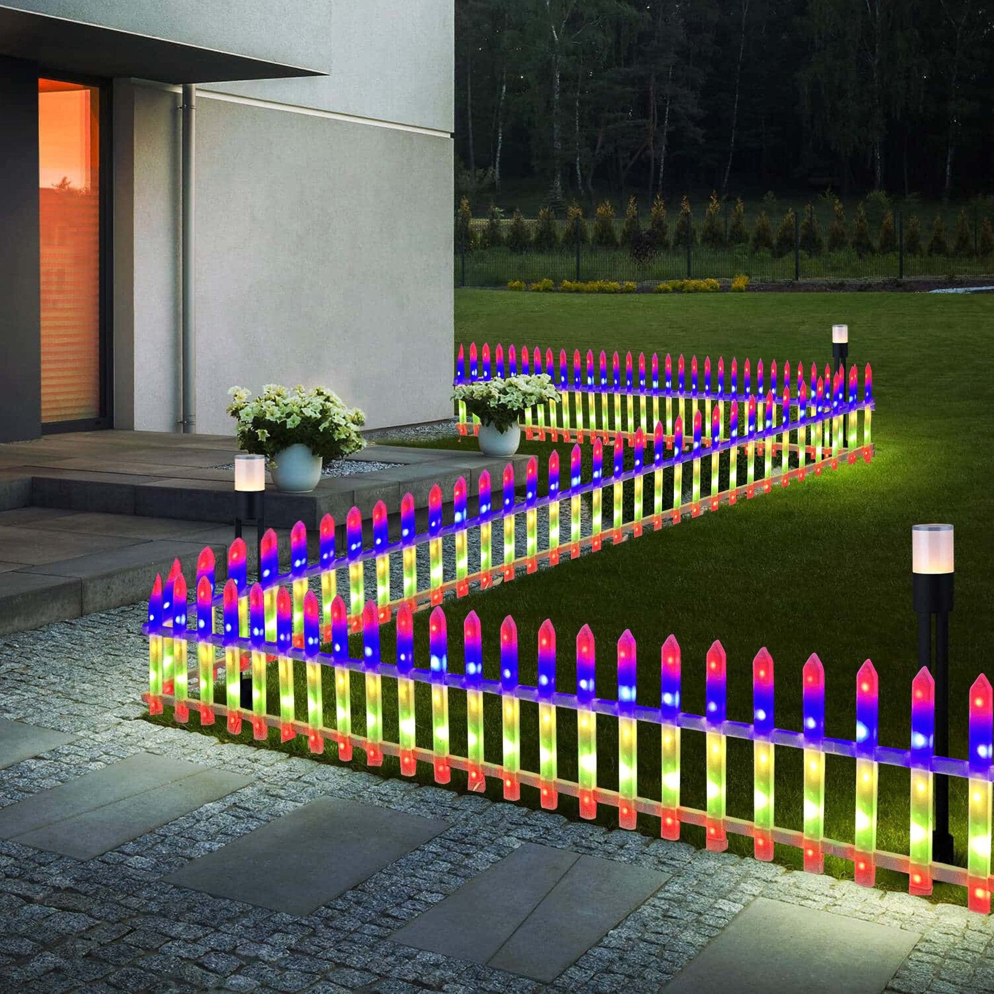 8 PCS Lighted Garden Picket Fence Plug-in Multi-Color LED Lights Christmas Tree Decoration - Bosonshop