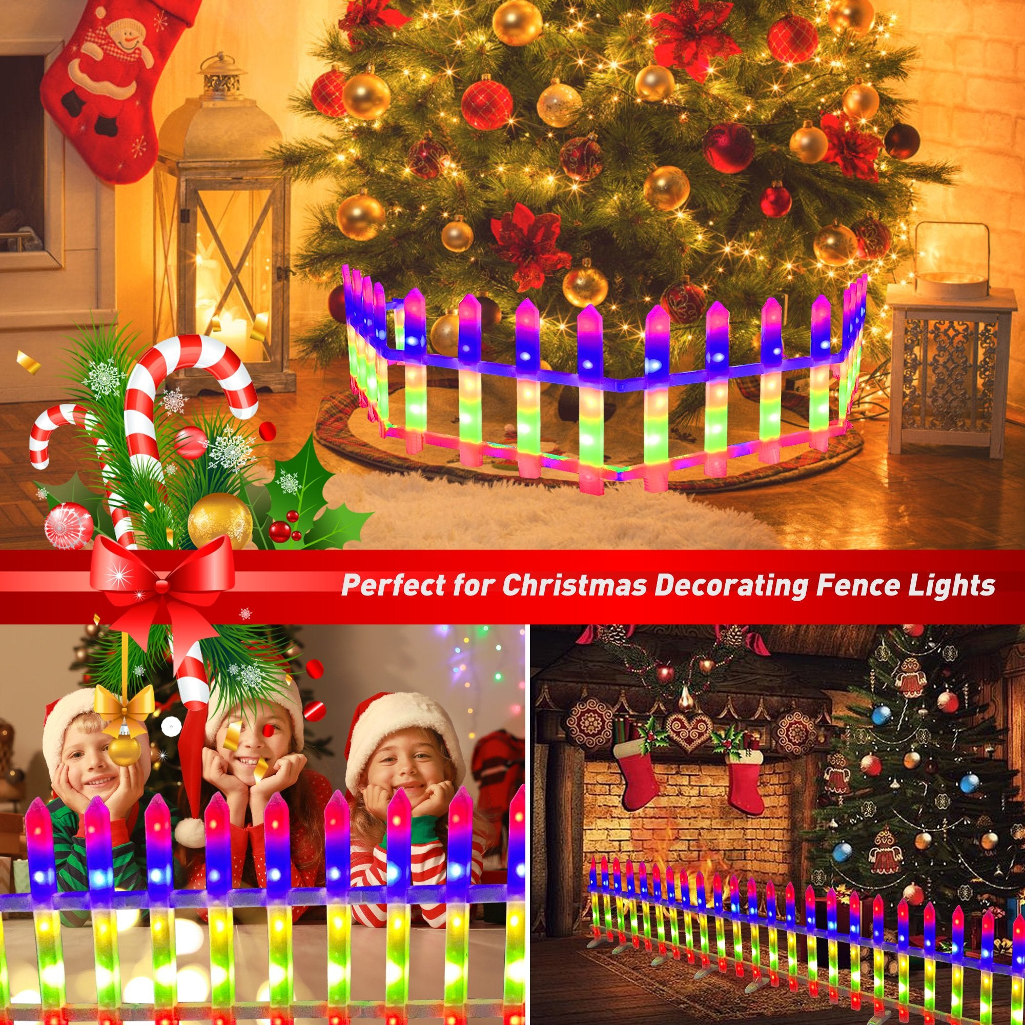 8 PCS Lighted Garden Picket Fence Plug-in Multi-Color LED Lights Christmas Tree Decoration - Bosonshop