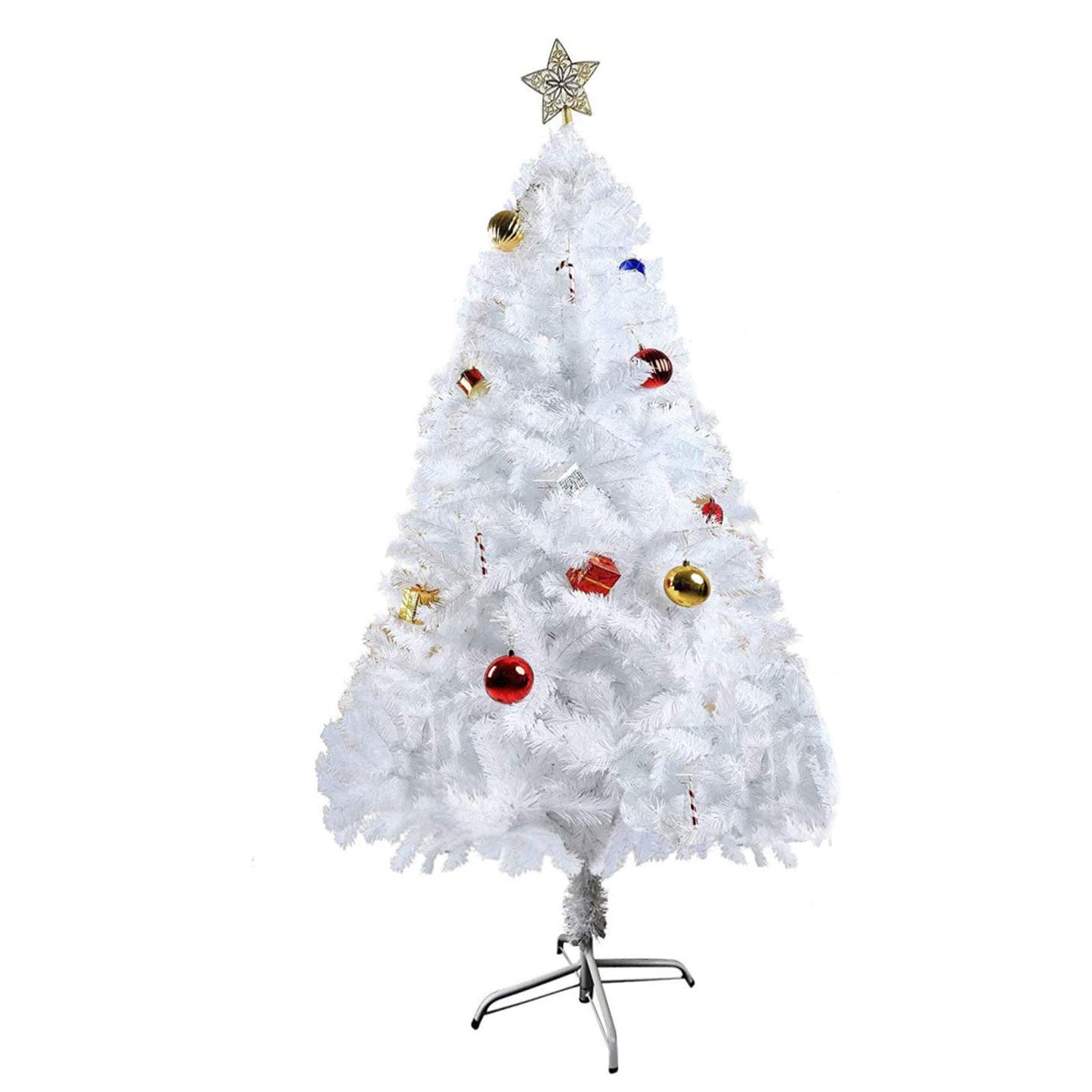 5' Artificial Christmas Tree White Small Fake Xmas Tree Realistic Pine Trees with Solid Metal Stand, 450 Tips - Bosonshop