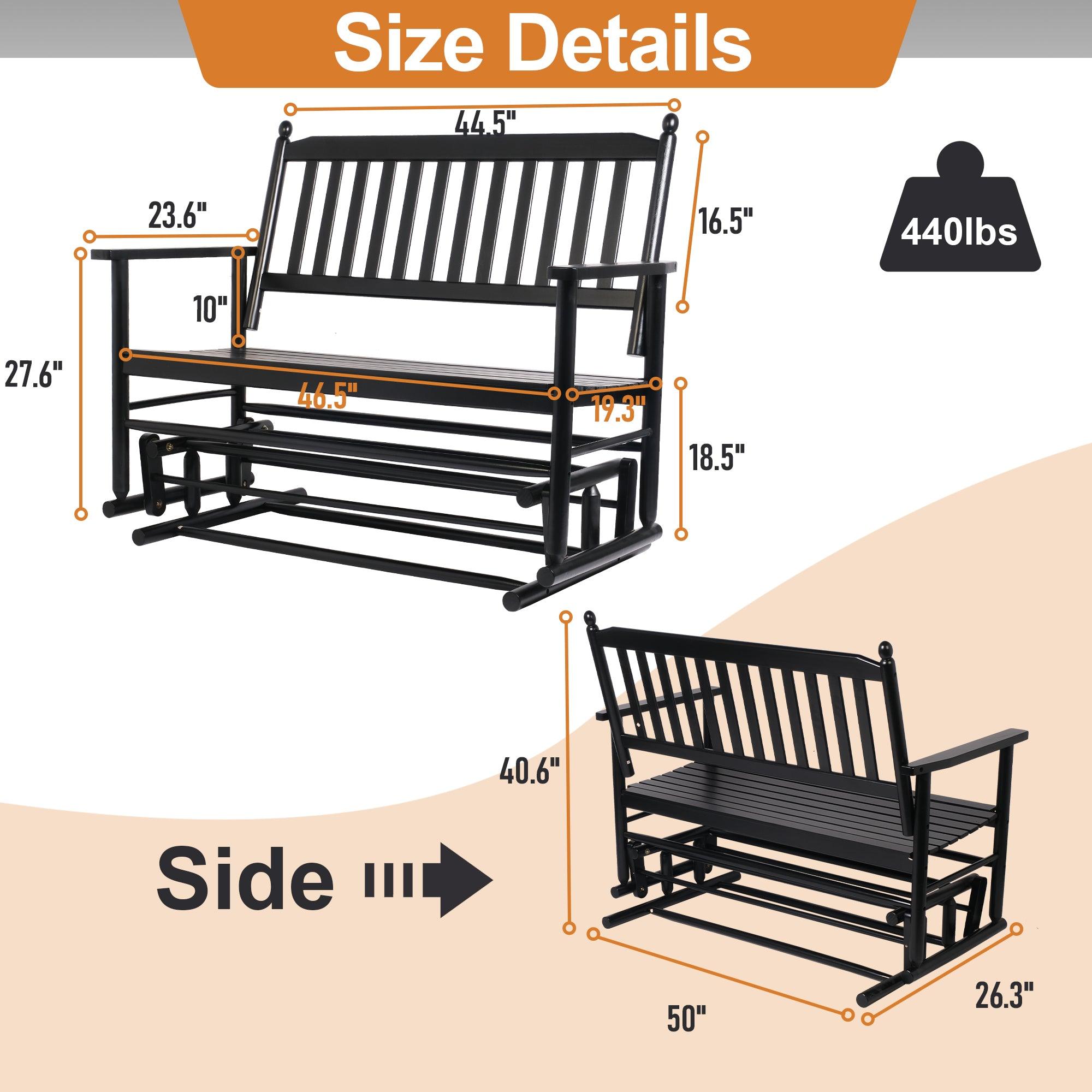 2 Person Swing Glider Chair, Wooden Garden Patio Rocking Seating Bench for Outside - Bosonshop