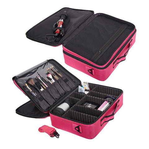 Portable Makeup Train Case 3 Layer Cosmetic Travel Storage Organizer ...