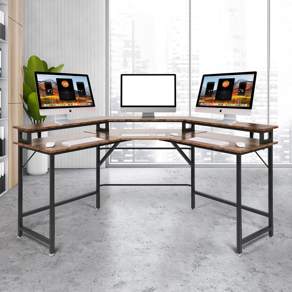 Sturdy Corner W Shaped Computer Desk with Monitor Stand – Ideal for Ho