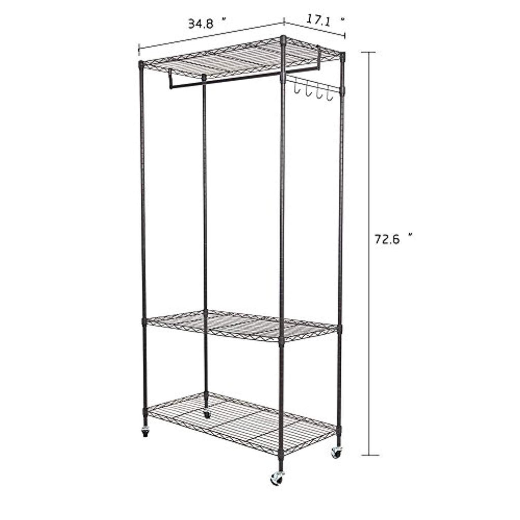 3-Tier Portable Wire Shelving Garment Rack with Wheels, Black – Bosonshop