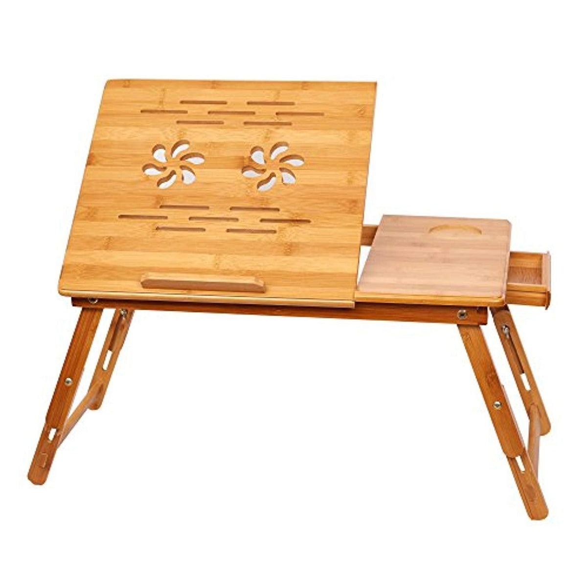 Adjustable Bamboo Laptop Desk Foldable Breakfast Table with Tilting Top ...