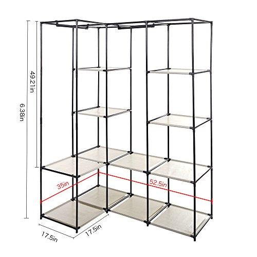 Portable Corner Clothes Closet with Metal Shelves, 66.5