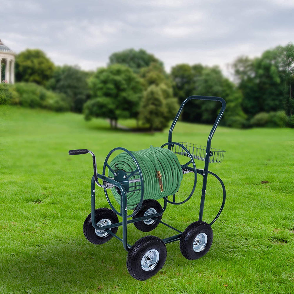 4 Wheels Heavy Duty Garden Metal Hose Reel Cart Gardening Water Planti