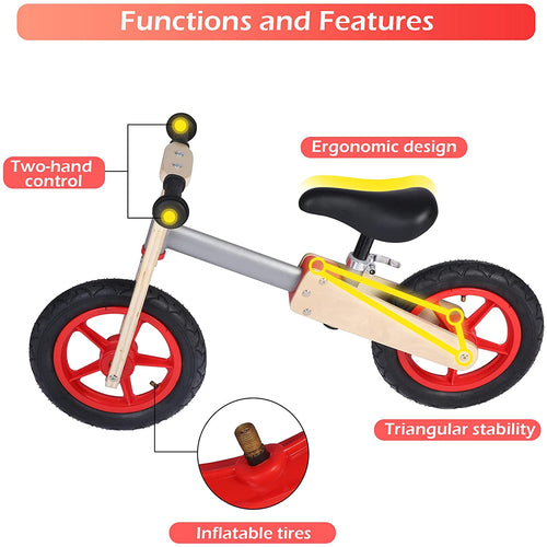 Wooden Sport Kids' Balance Bike with Adjustable Seat for Kids 3+ Years