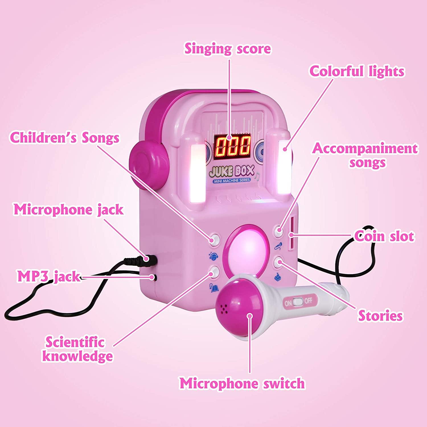 Children's Karaoke Speaker Kids Jukebox with Microphone - Portable Mini Machine for Singing Songs - for Indoor and Outdoor, Pink - Bosonshop