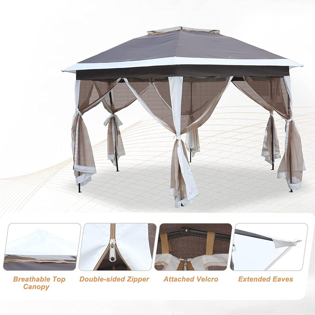 12Ft Outdoor Metal Patio Pop-Up Gazebo with Mesh Nettings for Parties ...