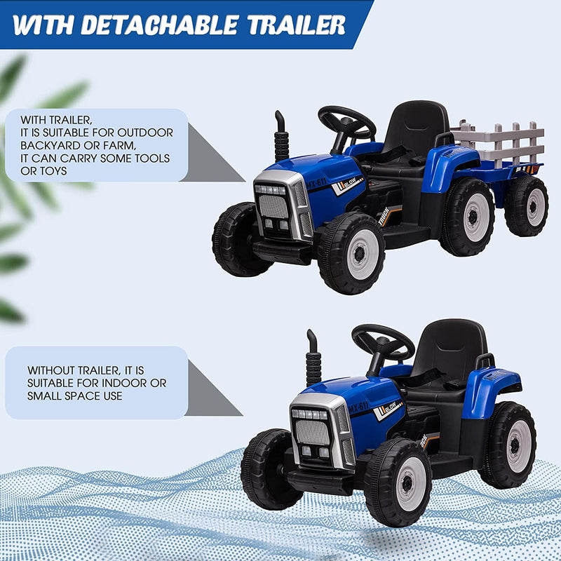 12V Kids Electric Tractor Battery Powered Ride on Toy with Detachable