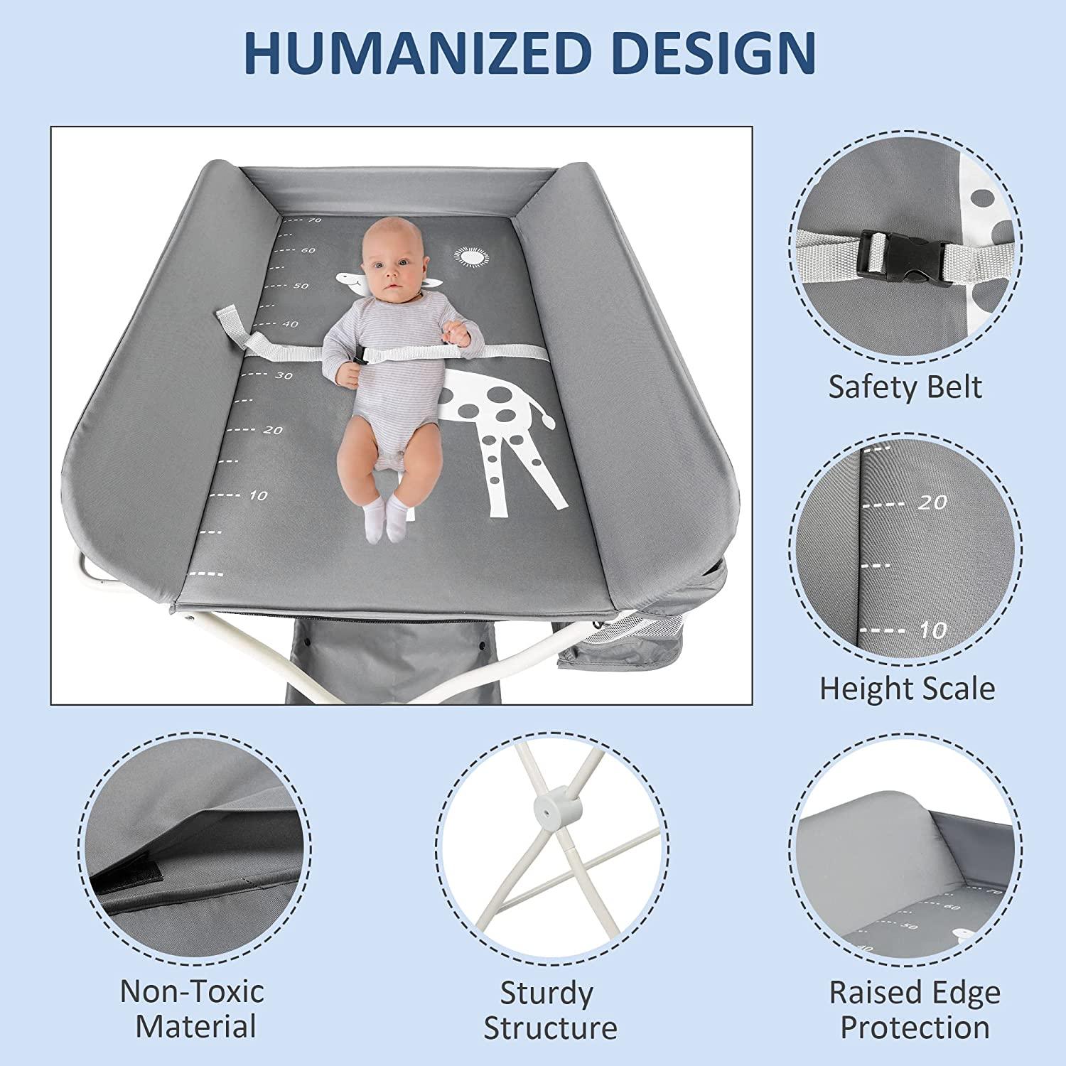 (Out of Stock) Folding Portable Baby Diaper Changing Station with Wheels, Adjustable Height Changing Table - Bosonshop