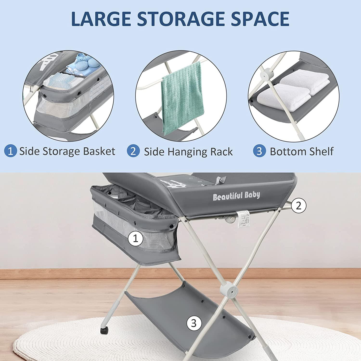 (Out of Stock) Folding Portable Baby Diaper Changing Station with Wheels, Adjustable Height Changing Table - Bosonshop