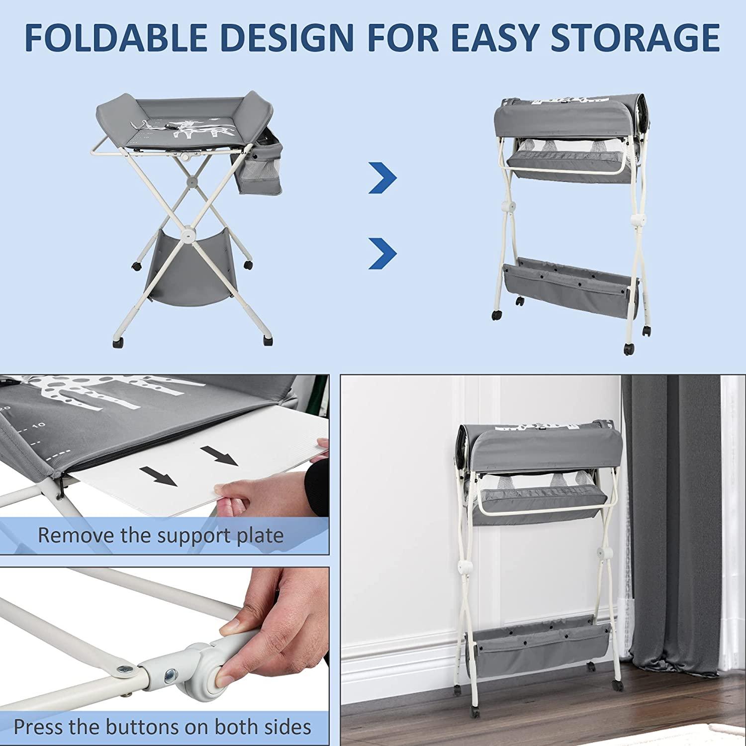 (Out of Stock) Folding Portable Baby Diaper Changing Station with Wheels, Adjustable Height Changing Table - Bosonshop