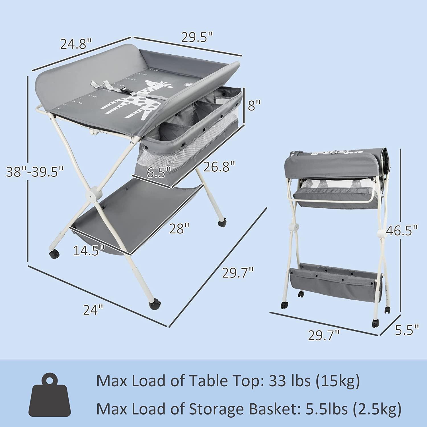 (Out of Stock) Folding Portable Baby Diaper Changing Station with Wheels, Adjustable Height Changing Table - Bosonshop