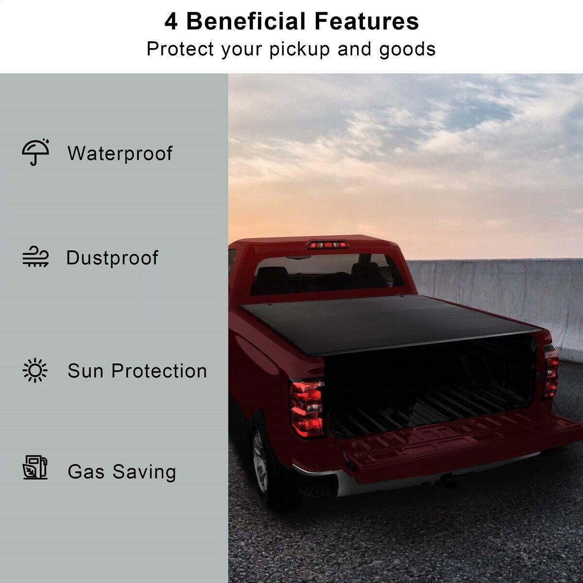 5.8' 4 Fold Soft Tonneau Cover Truck Bed 14-18 Chevy GMC Silverado Sierra - Bosonshop