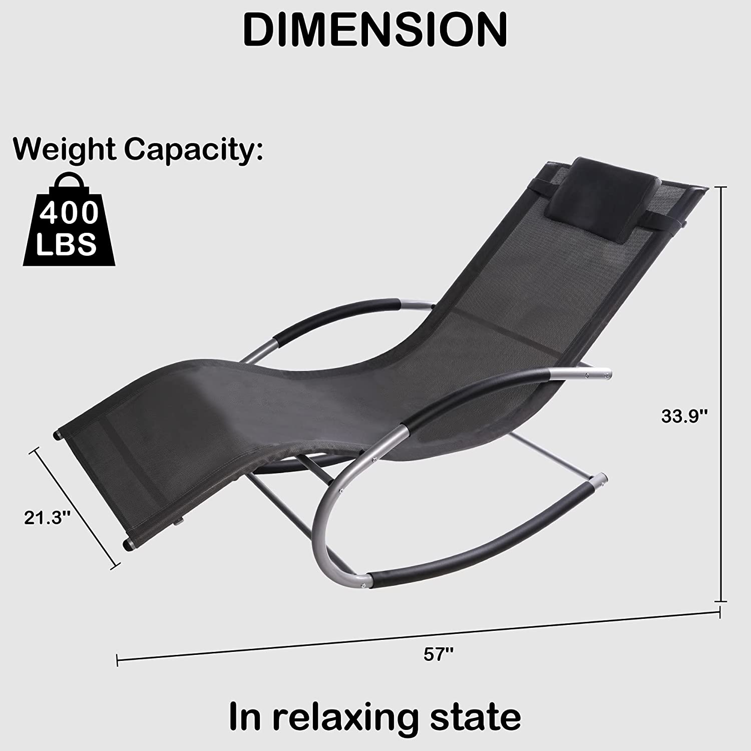 Patio Rocking Lounge Chair, Outdoor U Curved Rocker Chair w/ Removable Pillow, Gray - Bosonshop